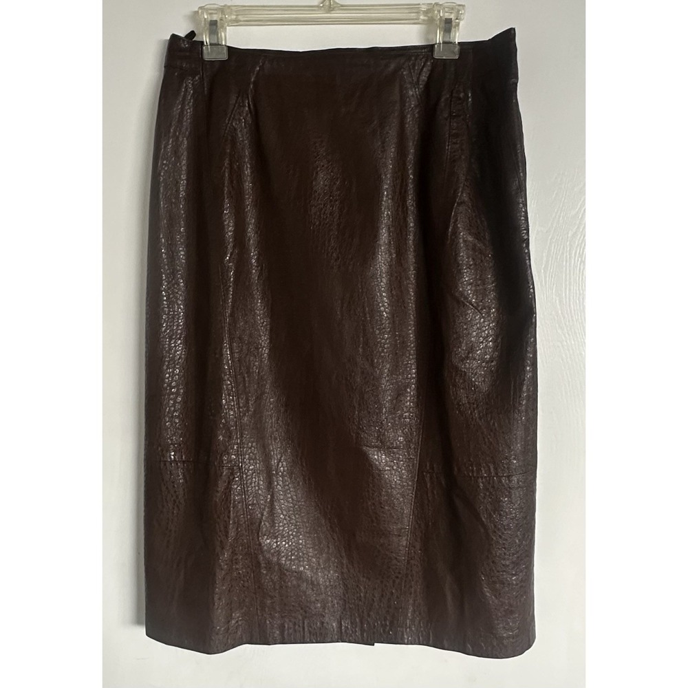 Vtg Begedor Italia Womens Embossed Leather Midi Skirt Brown Size 14 READ